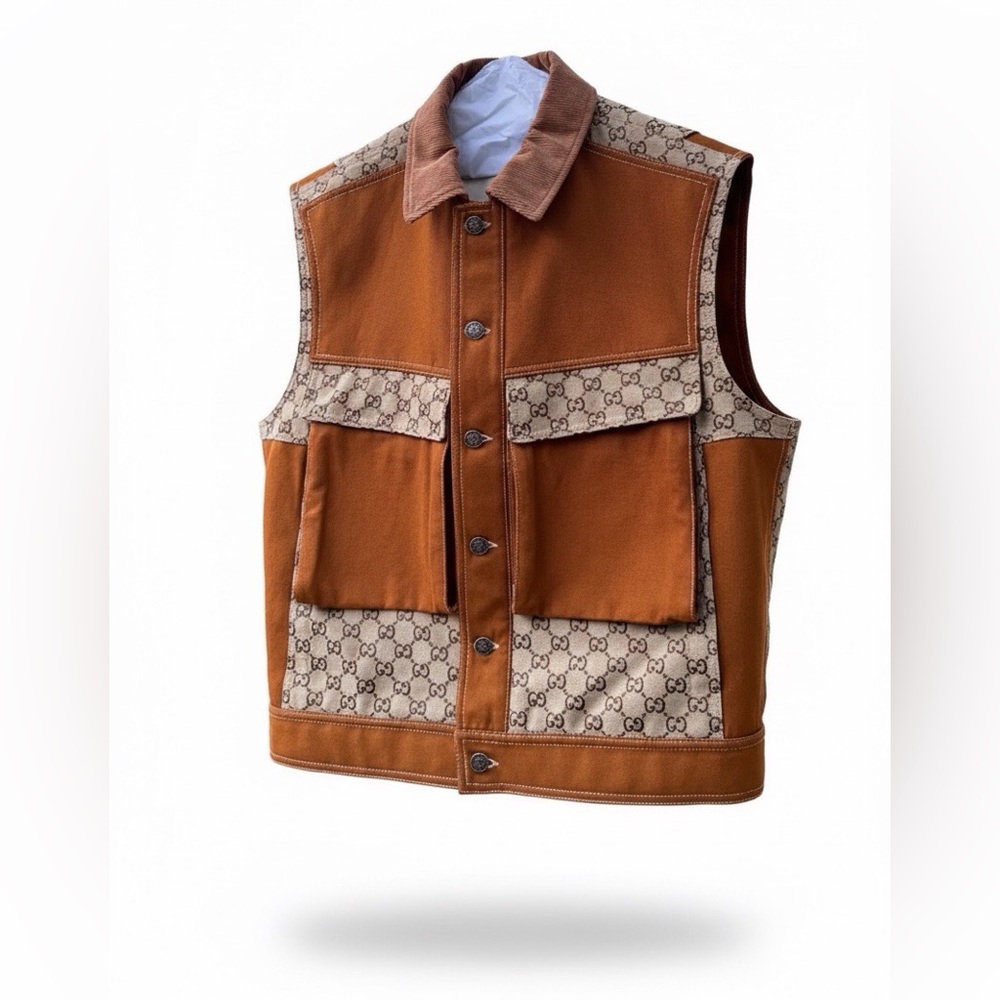 GUCCI Cotton Canvas And Supreme Gilet Vest Burnt Brown - Picture 2 of 7